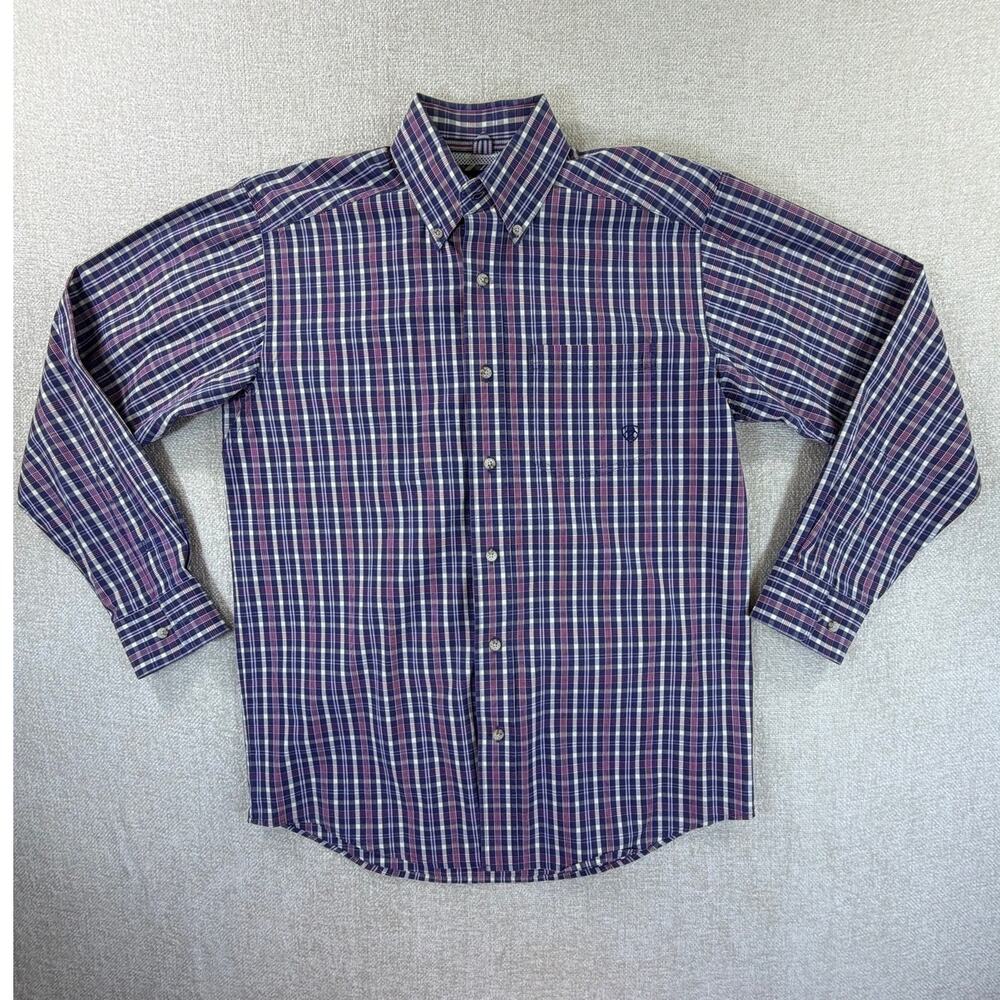 Ariat Pro Series Mens Small Red White Blue Plaid Long Sleeve Western Rodeo Shirt